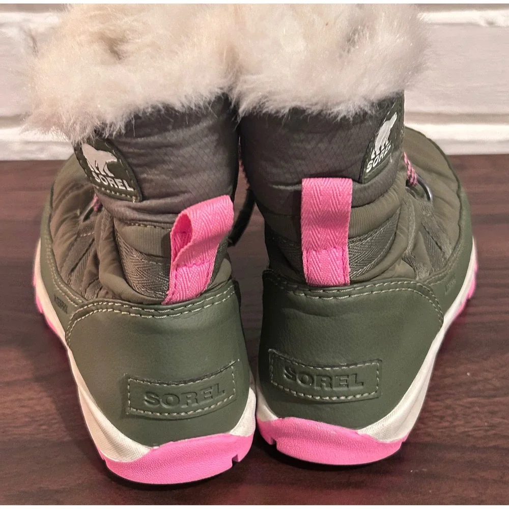 Sorel Whitney Short Lace Kids 2 Waterproof Winter Snow Boot Olive Green Gorpcore